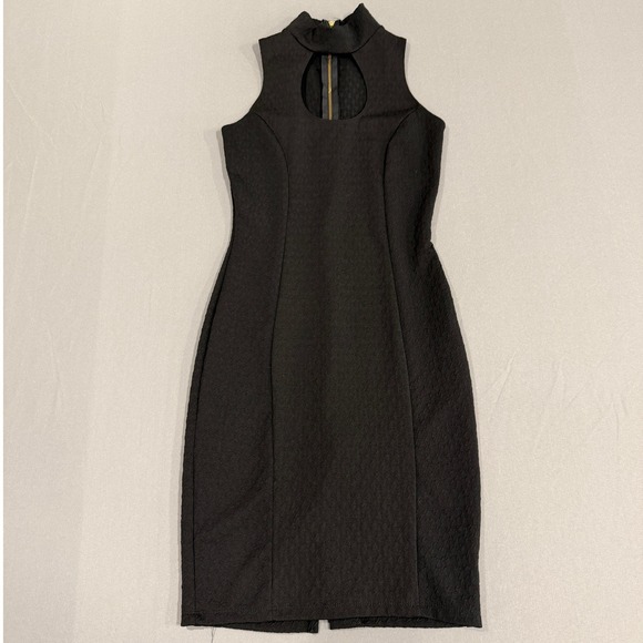 Black Sleeveless Mock Neck Cutout Keyhole Zipper Dress Sheath Midi Size M - Picture 3 of 7